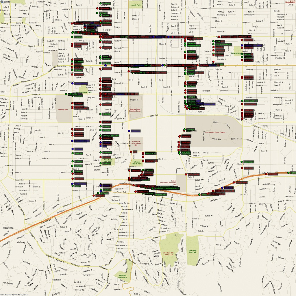 Wardriving map of San Fernando Valley 2006