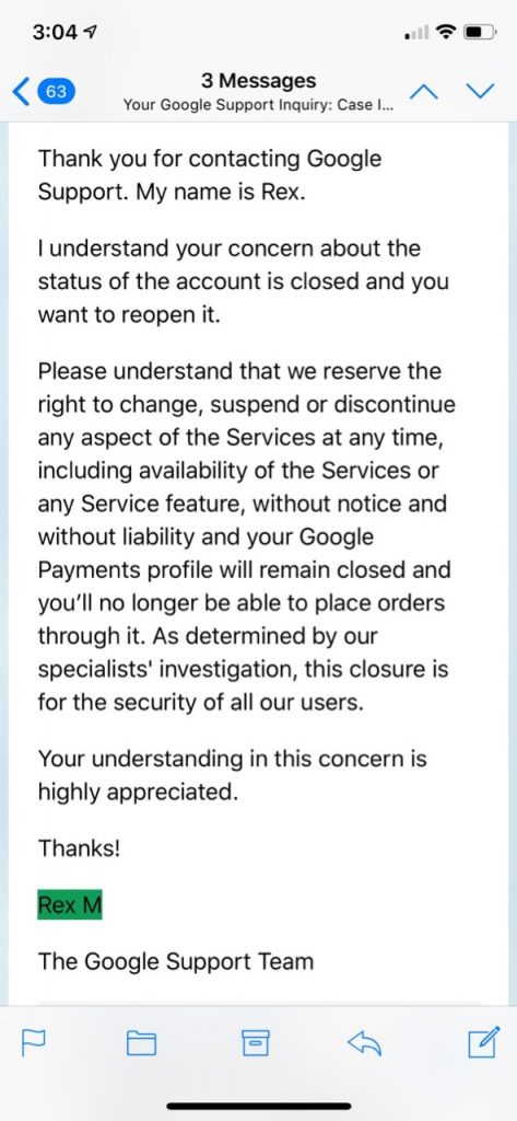 Google PlayFail Final Responce