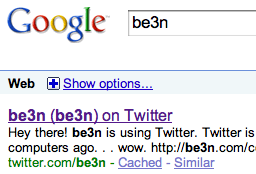 Google Search for be3n